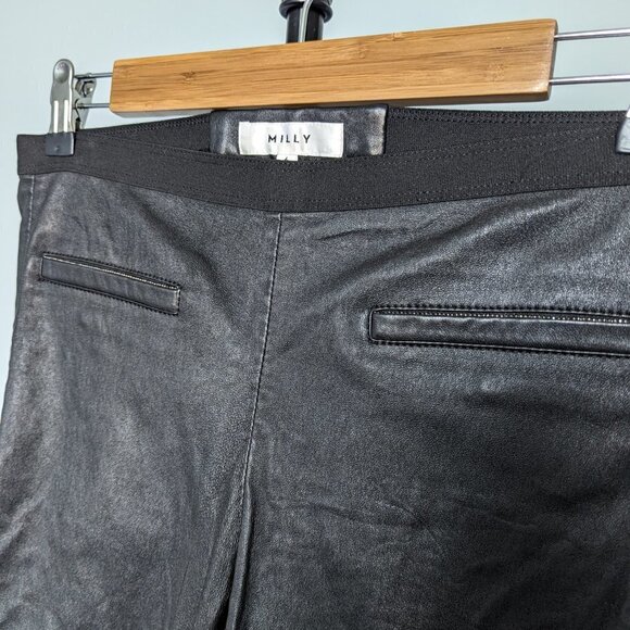 Milly Black Lamb Leather Skinny Leggings - Pull on Pants - Picture 4 of 15